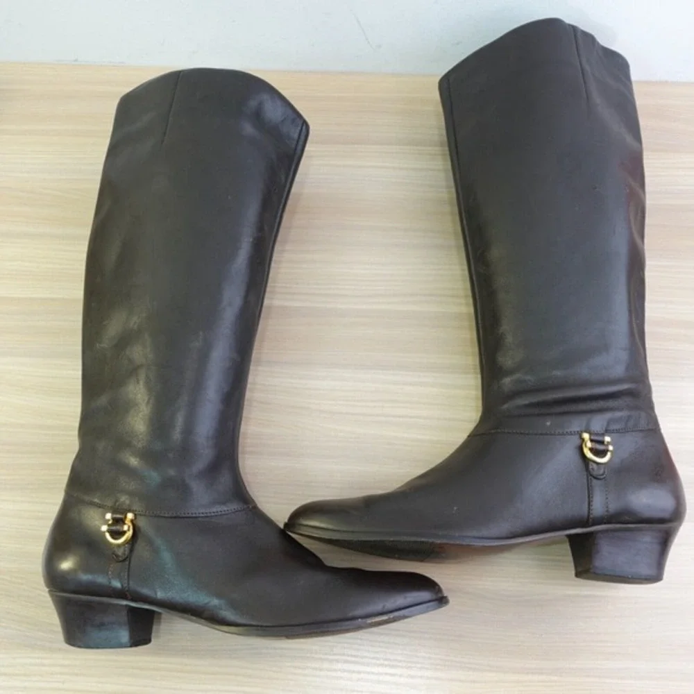 Y2K Knee High Boots‎ Womens 7.5 N Brown Leather Downtown Girl SELBY Old Money